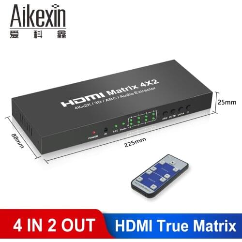 Aikexin HDMI Matrix 4X2 Switch Splitter Converter Adapter with Remote Control Full HD 4Kx2K 3D 1080P HDMI Matrix 4 In 2 Out