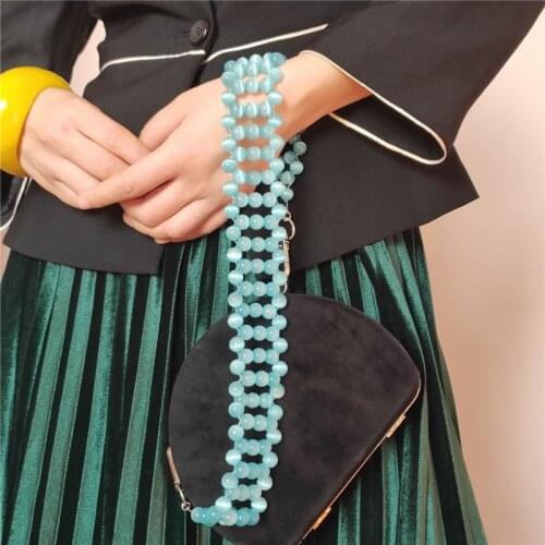 Blue natural cat eye beads weaving clutch bag charm chain accessories