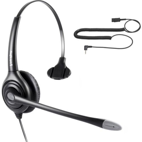 Professional call center headset with 2.5mm plug ,QD(Quick Disconnect) Cord for Polycom, Grandstream,AT&T Phones with 2.5mm jack