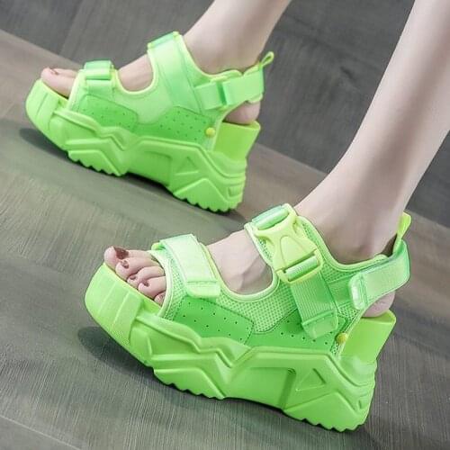 Platform Sandals Womens Cow Leather Wedge High Heel Open Toe Strap Buckle Gladiators Summer Beach Party Boots 34 35 36 37 38 39