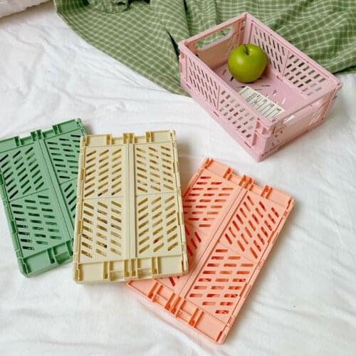 Collapsible Crate Plastic Folding Storage Box Basket Utility Cosmetic Container Desktop Holder Home Use