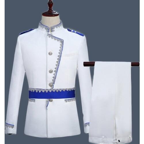 Military Style Court Prince Blazer Men Stage Wedding Groom Slim Fit Suit Jacket Veste European Drama Stage Costume DT1497