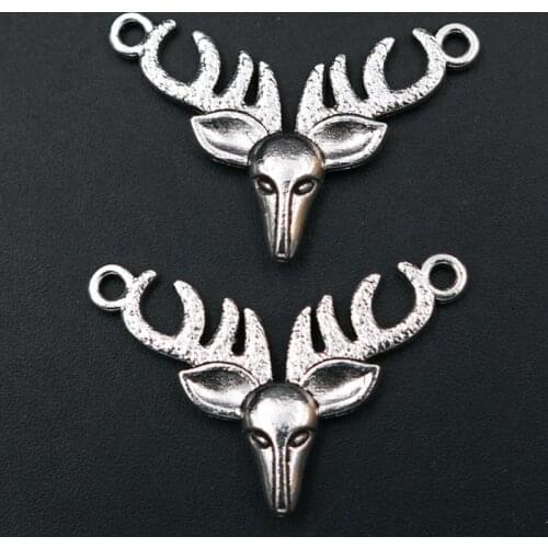 WKOUD 10pcs Silver Color Elk Charm Alloy Connector Vintage Necklace Bracelet DIY Metal Jewelry Making A1769
