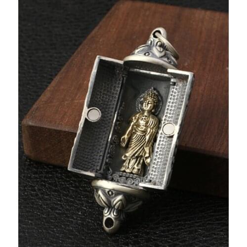 925 Sterling Silver Buddha pray amulet open pendant charm (without chain) A3420