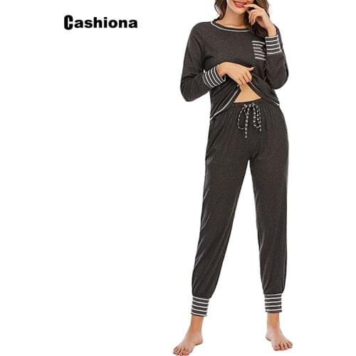 New Patchwork Stripe 2 Piece Set Women 2020 Spring Autumn Long Sleeve Casual Top Drawstring Pants Set Femme Tracksuit Streetwear