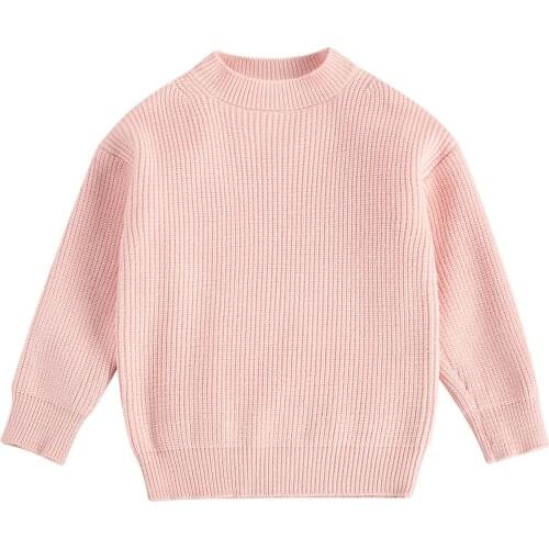 0-6Years l Kids Girl Boy Knit Sweaters Autumn Winter Solid Color Loose Jumpers Children Round Collar Long Sleeve Pullover Tops