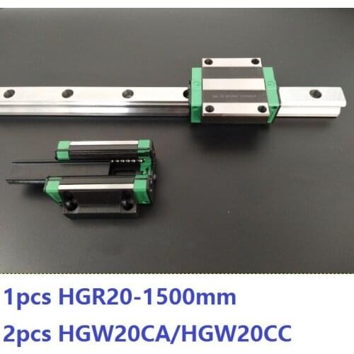 1pcs linear guide rail HGR20 1500mm + 2pcs HGW20CA/HGW20CC linear carriage blocks for CNC router parts Made in China