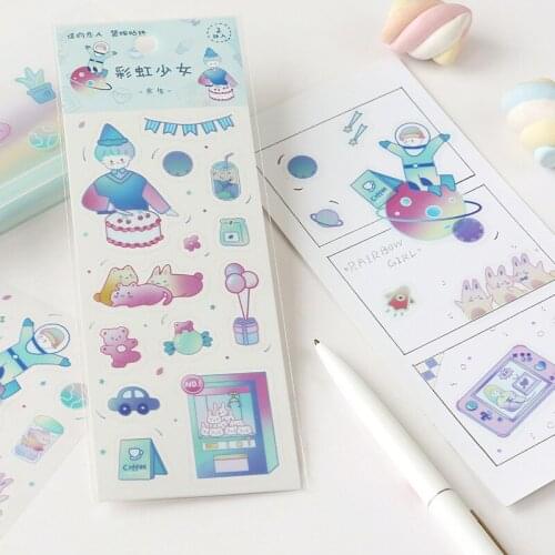 2 Sheets/Pack Dream Magic Rainbow Girls Decorative Bullet Stickers Diary Notebook Phone Decoration