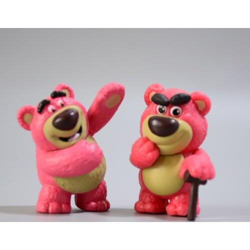 Disney 2pcs Toy Story 5cm Pink Kawaii Action Figure Strawberry Bear Diy Doll Model Decorate Statue Collection Children Toy Gifts