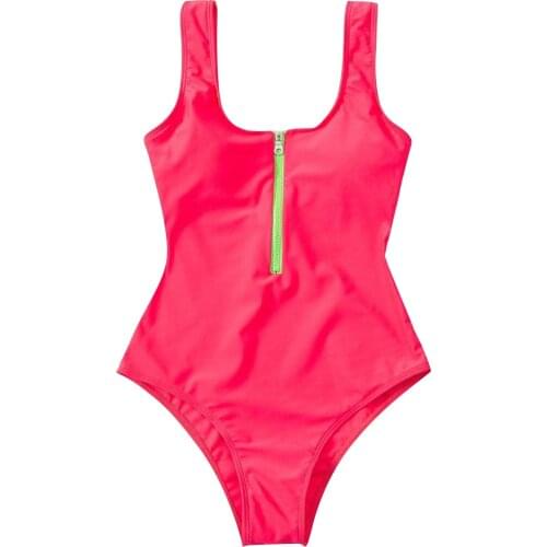 2021 solid Swimwear One Piece Swimsuit Women zipper Monokini Swimsuit Sport Bodysuit push up Beachwear summer Bathing Suit #G3