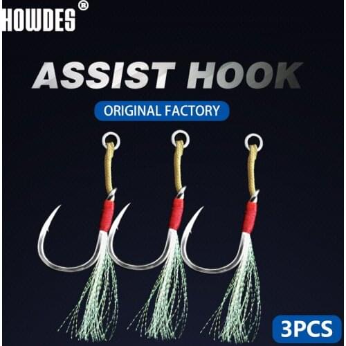 3Pcs Slow Jig Hook Assist Hooks 1/0~6/0 Size Metal Jig PE line Fishing Accessories Saltwater Fishing Hooks