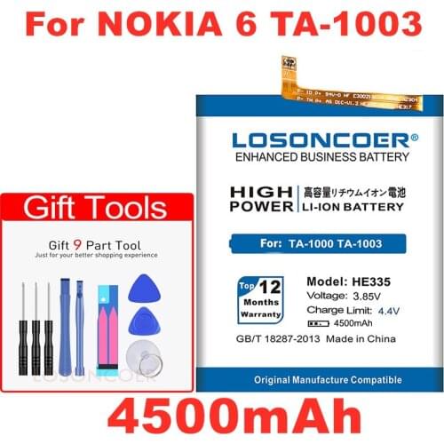 LOSONCOER 4500mAh HE335 Battery For Nokia 6 N6 TA-1000 TA-1003 TA-1021 TA-1025 TA-1033 TA-1039 Battery+Free tools