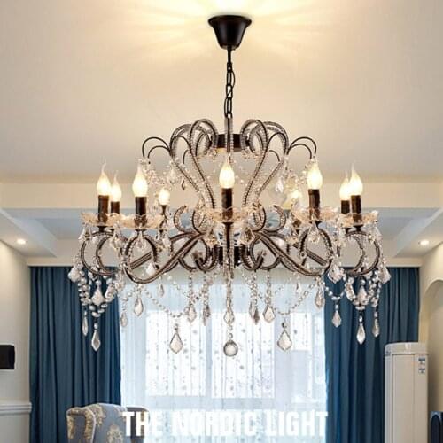 American LED Chandelier Living Room Candle Crystal Lamp Retro Village Nordic chandeliers Iron Art Bedroom Dining Room Lamps