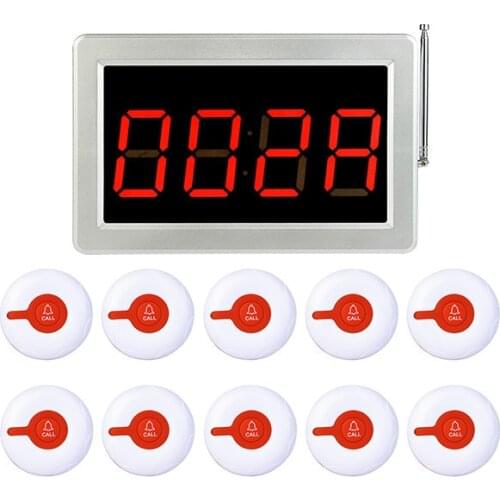 Wireless Restaurant Pager Calling System Fast Food with Receiver Host +10pcs Call Transmitter Button