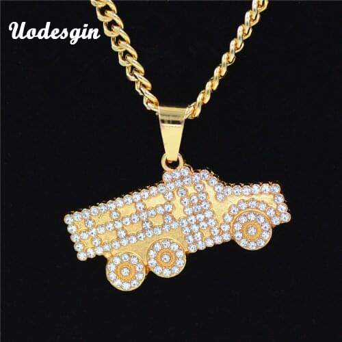 Uodesign Hiphop Personality Crystal Bling Truck Pendant Necklace Alloy Cool Jewelry For Men Gift