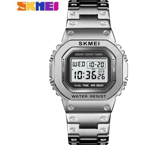 New SKMEI 1456 Outdoor Sport Chronograph Countdown Digital Watch For Men Top Brand Steel Digital Men Watches Reloj hombre