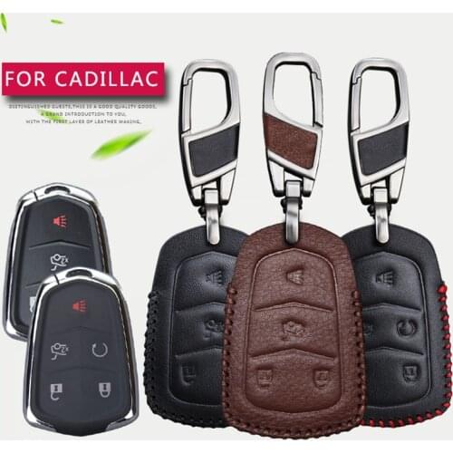 Real Leather Car Key Cover Case For Cadillac ATS CTS Escalade SRX CT6 V STS XT5 ESV ELR DTS ESV Keychain Fob Ring Accessories