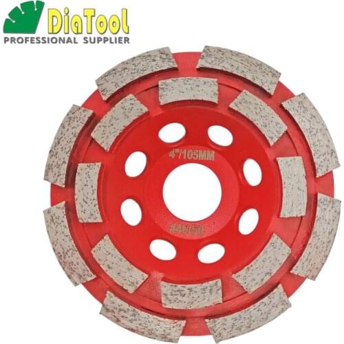 DIATOOL Diameter 4"/105mm Professional Welded Diamond Double Row Grinding Cup Wheel For Concrete, Bore 22.23mm With16mm Reducer