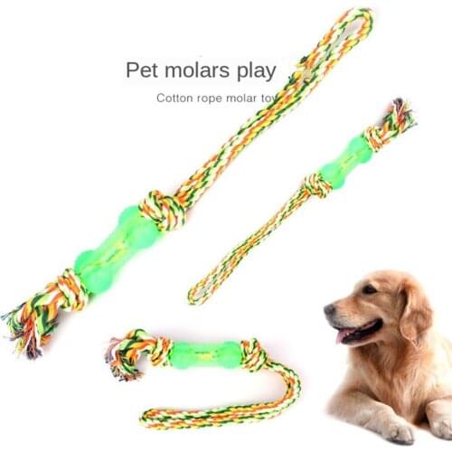 Pet Dog Chewing Toy Cotton Rope With Rubber Bone Puppy Bite Molar Training Toy Play Cat Teeth Grinding Tug Cleaning Toys