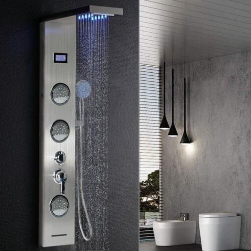 Shower Panel LED Rainfall Waterfall Shower Head Rain Massage System Body Jets Hand Shower Stainless Steel Bathroom Shower HWC