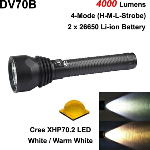 DV70B Cree XHP70.2 4000 Lumens 4-Mode Diving LED Flashlight ( 2x26650 )