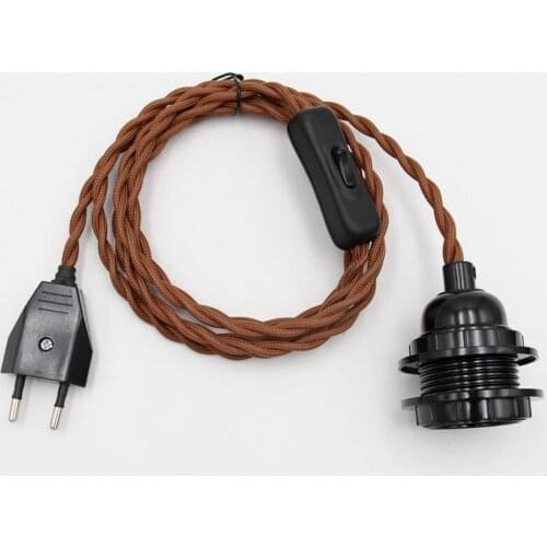 2 Meters European Plug Power Cords With E27 Fittings Threaded Lamp Holder with Lampshade Rings