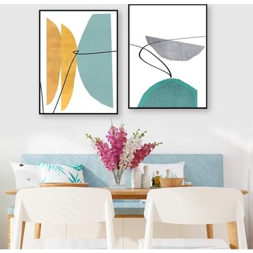 Art Living Room Wall Pictures Decoration Abstract Poster Prints Blue and Yellow Art Canvas Painting Geometric Wall
