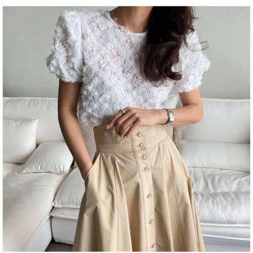 Korea Retro Design Niche Three-dimensional Lace Flower Small Sexy Top