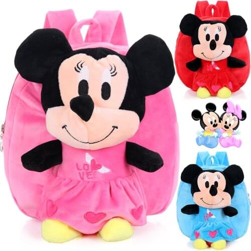 Korean Style 3 Colors Mickey Mouse Plush Backpacks for 1-3 Years' Old Minnie Mouse Backpack Cute Cartoon Schoolbag for Kid
