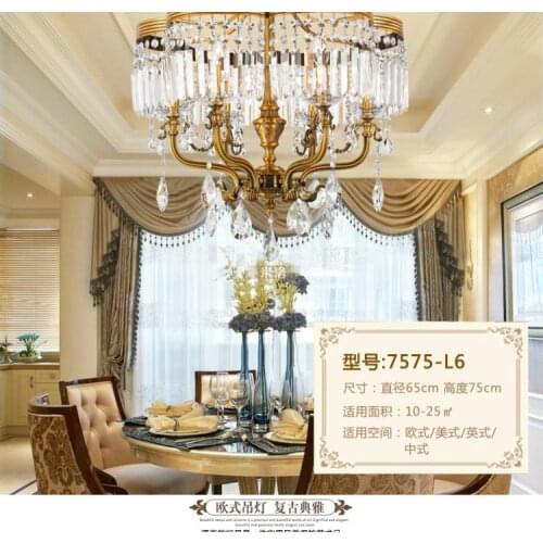 Copper lamp copper chandelier bedroom dining room living room villa retro crystal chandelier American copper chandelier