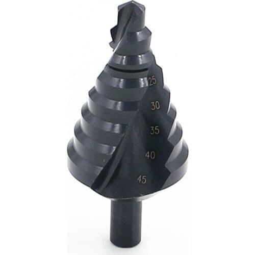 Multifunction 10-45mm HSS Step Drill Bit Black Nitriding Triangle Shank Wood Reamer Grooved Core Hole Cutter Drilling Tool