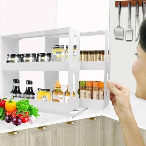 Multifunctional White PP Cabinet Rotating Tank Seasoning Rack Storage Rack Shelf Seasoning Bottle Kitchen Storage Box