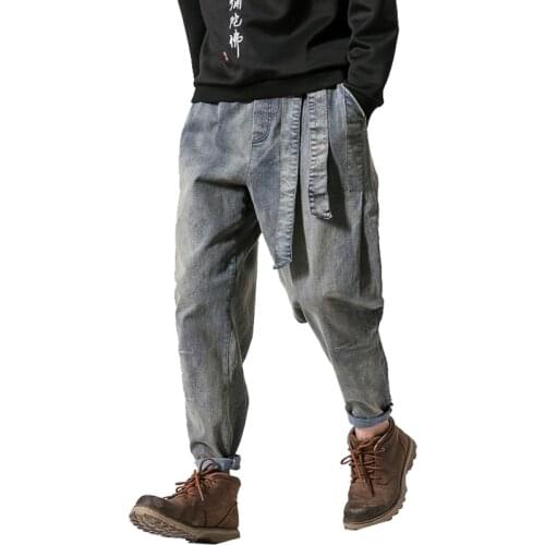 2020 Spring Men Jeans Pants Man Retro Cotton Joggers Ribbon Men Casual Streetwear Denim Trousers Men Drop Shipping ABZ229