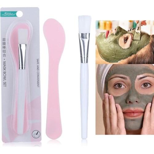 2 In 1 DIY Facial Mask Brush Mask Stick Set Soft Hair Mask Brush DIY Face Brush Cleaner Beauty Makeup Brushes Tools Face Care