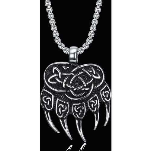 Stainless steel Amulet Viking Slavic God Symbol Warding Viking Bear Paw with lucky knot Pendant Necklace Jewelry
