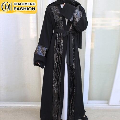 2021 Latest Dubai Abaya Ramadan Muslim For Women Kimono Robe Middle East Sequin Stitching Fashion Turkish Islamic Clothing