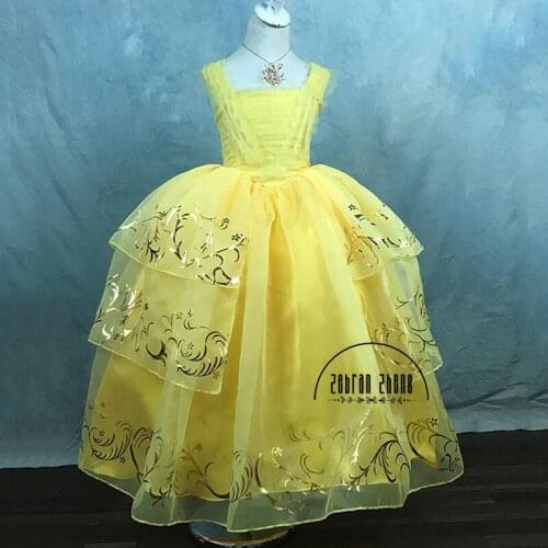 New Arrival Princess Belle Children Cosplay Costume Dress Kids Halloween Birthday Party Dress