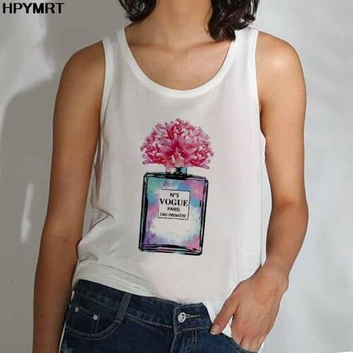 New Summer Tank Tops Women Aesthetic Perfume flowers Print Camisole Top Femme Sexy Sleeveless Loose Plus Size White Vest Clothes