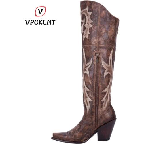 New European and American style high-heeled thick-heeled 35-46 high-top knight boots