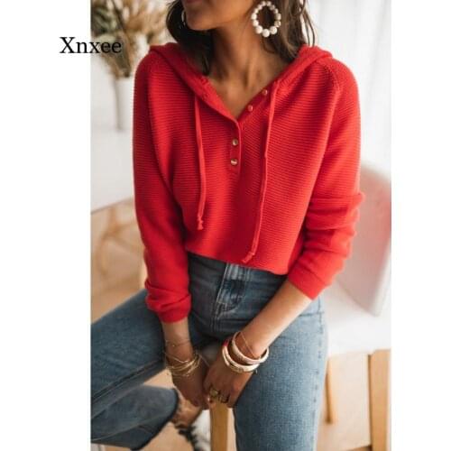 2021 Autumn Knitted Hoodies Womens Sweater Long Sleeve Drawstring Female Sweaters New Sports Casual Fashion Ladies Pullover