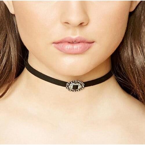 Choker Necklaces Women Black Velvet Suede Leather Chain Short Collares Fashion Jewelry Crown Peace Gothic Bijoux Steampunk