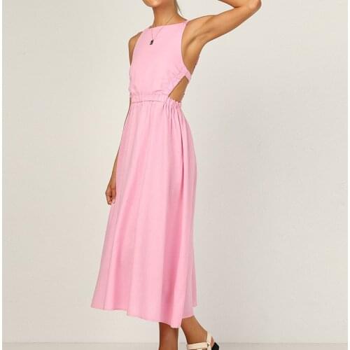 Summer Woman Dress Women Vestidos Backless Vintage Elegant Slim Solid Color Strap Dress Female Slip Pleated Maxi Dresses 2021