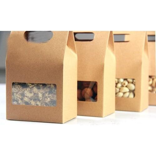 10*15.5*6cm 300pcs Quality packaging Kraft paper Stand Up bag Food Square window box Bags of nuts/Tea/Cake/Cookies/Coffee bags