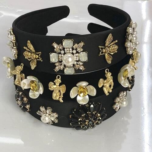 Baroque Rhinestone Headband Hairband for Women Girls Shiny Crystal Beads Flower Head Hair Accessories