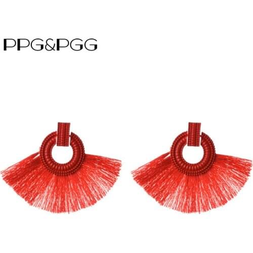 PPG&PGG Boho Big Sector Tassel Earrings Hot Sale Multi Color Wedding Jewelry Wholesale New Charm Dangle Drop Earring for Women