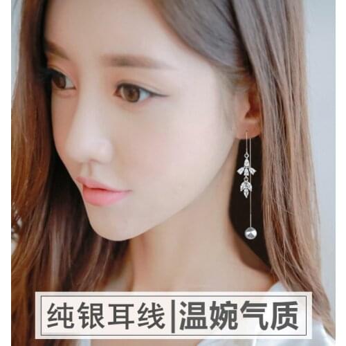 New Fashion 925 Sterling Silver Zircon Flower Leaves Box Chain Long Tassel Ear Line Luxury Pearl Stud Earrings Lover Jewelry