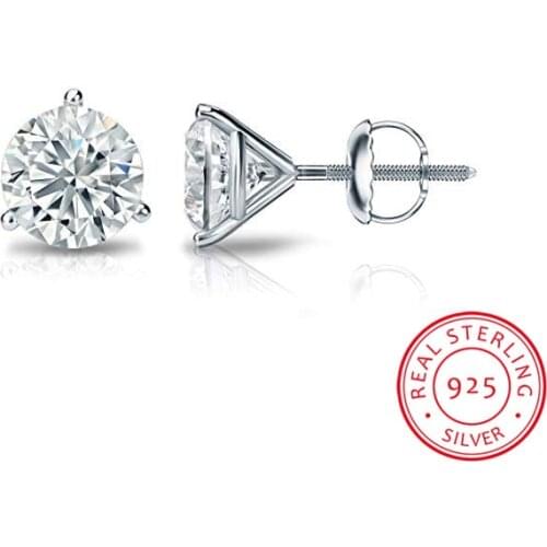 6/7/8mm Round Lab Diamond Earrings 100% Real 925 Sterling Silver Earrings For Women Small Screw Stud Earrings Female Luxury Gift
