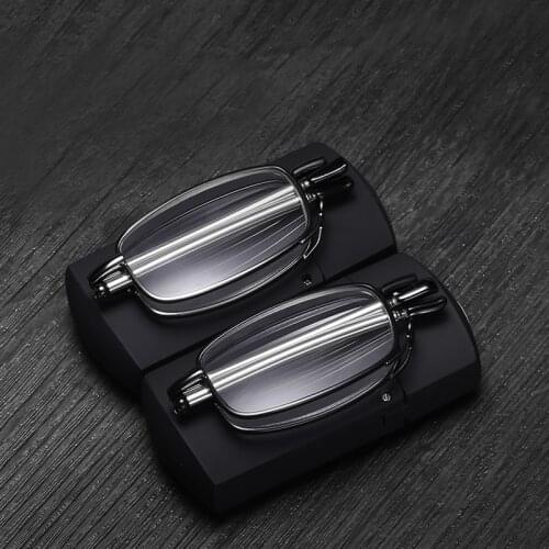 Anti-blue light Folded Reading Glasses Men Women Folding Small Glasses Frame Black Metal Glasses With Original Box Portable 1.5