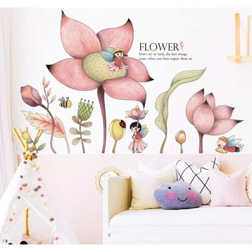 Modern Cartoon Wall Stickers Flowers Girls Kids Room Baby Nursery Room Decoration Art Wall Decals Home Decor Vinyl Murals