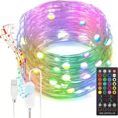 LED Fairy String Lights 10M Music Sync Twinkle Lights With Remote Control USB Powered Multi-Colour Copper Wire Fairy Lights